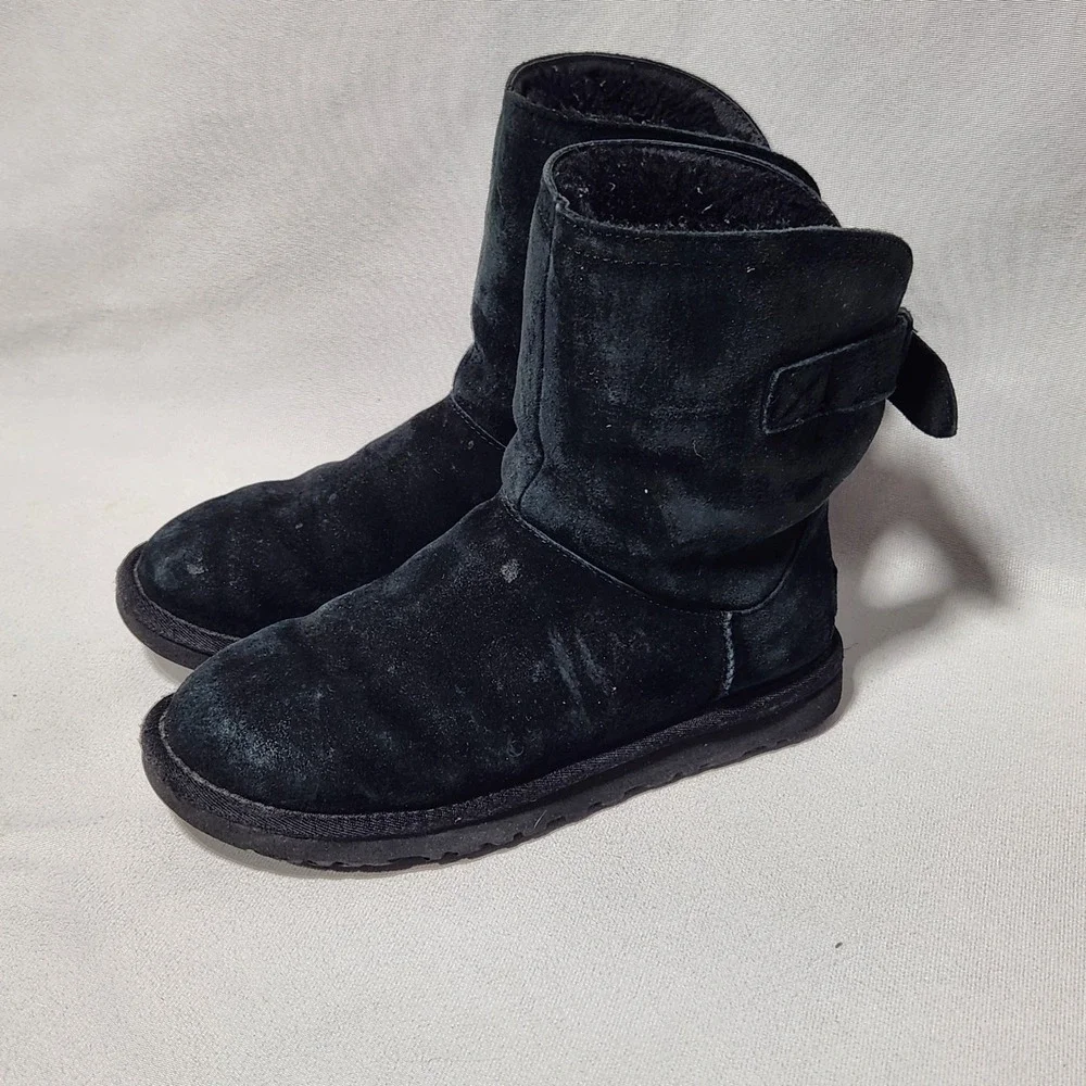 UGG Australia Remora Black Suede‎ Shearling Mid Calf Boots Womens 6